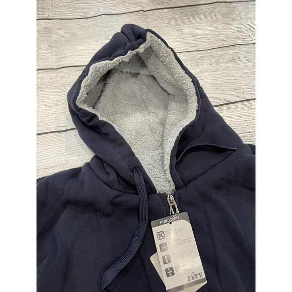 Zity Mens 3XL Jacket Blue Grey Hooded fleece full zip D7 - Picture 3 of 8